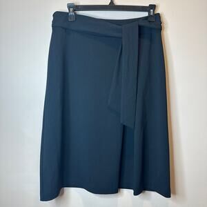 Worthington Black Pleated Front Tie Waist Belt Career Skirt Womens Size 8 Office